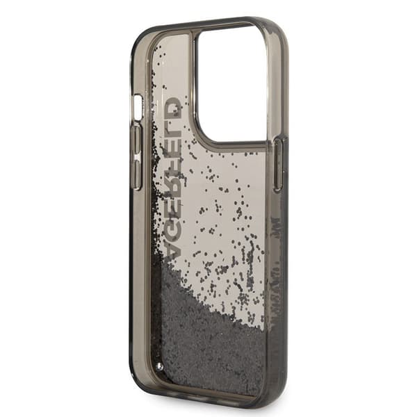 Karl Lagerfeld Liquid Glitter Translucent, aflangt logo-etui – iPhone 14 Pro-etui (sort)