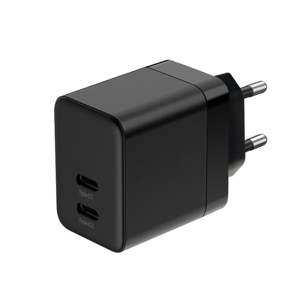 Crong Ultra Compact GaN - 2x USB-C 35W PD 3.0 vægoplader med PPS (sort)