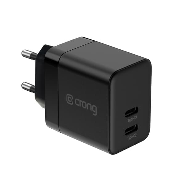 Crong Ultra Compact GaN - 2x USB-C 35W PD 3.0 vægoplader med PPS (sort)
