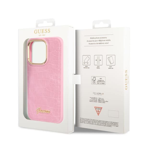 Guess Croco Collection - iPhone 14 Pro etui (pink)