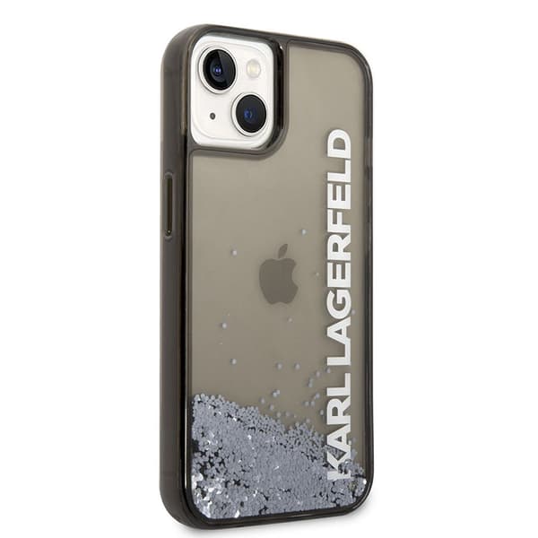 Karl Lagerfeld Liquid Glitter gennemskinnelig aflangt logoetui – iPhone 14 Plus etui (sort)
