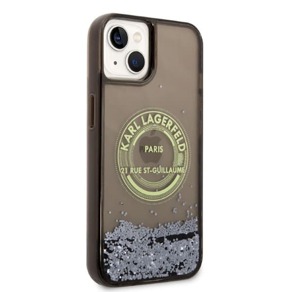 Karl Lagerfeld Liquid Glitter rundt RSG-logo-etui - iPhone 14 Plus-etui (sort)