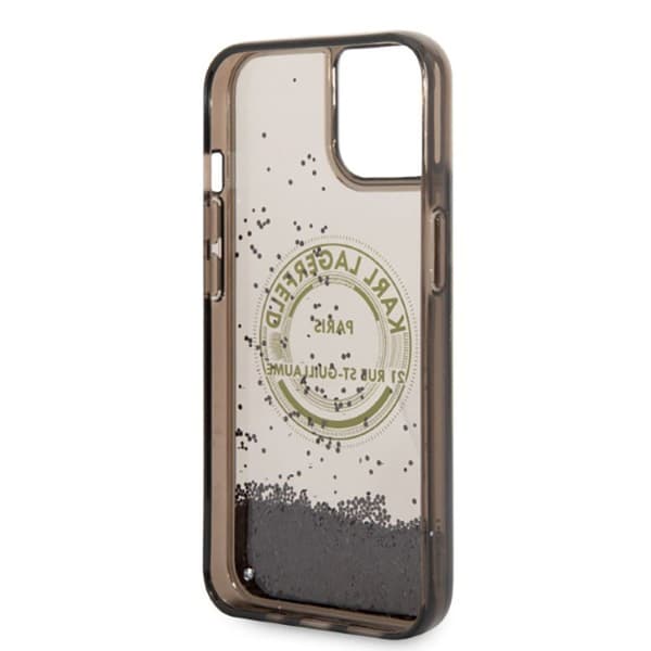 Karl Lagerfeld Liquid Glitter rundt RSG-logo-etui - iPhone 14 Plus-etui (sort)