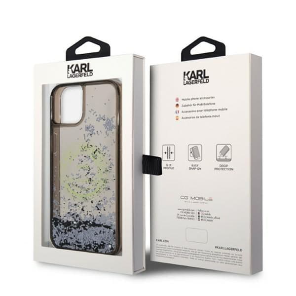 Karl Lagerfeld Liquid Glitter rundt RSG-logo-etui - iPhone 14 Plus-etui (sort)
