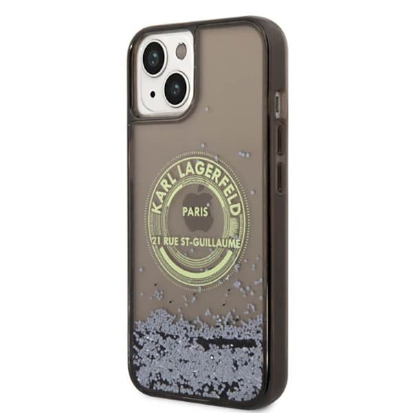 Karl Lagerfeld Liquid Glitter rundt RSG-logo-etui - iPhone 14 Plus-etui (sort)