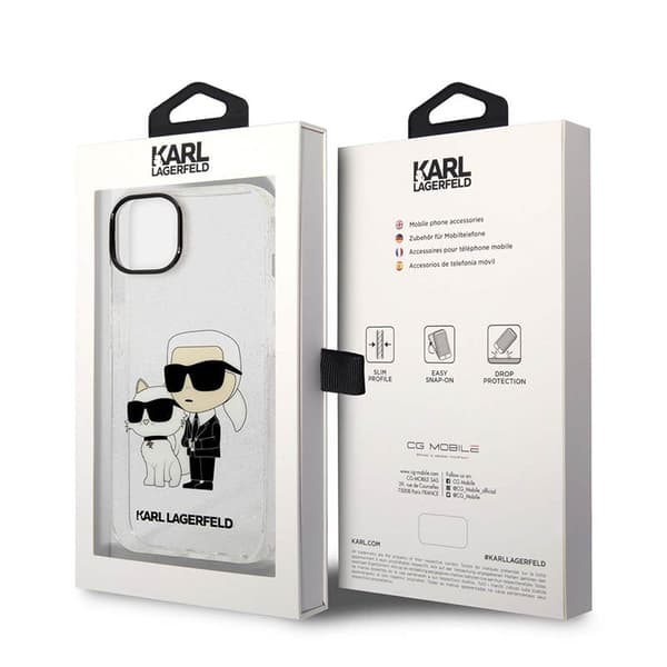 Karl Lagerfeld IML Glitter NFT Karl & Choupette - iPhone 14 Plus etui (gennemsigtig)