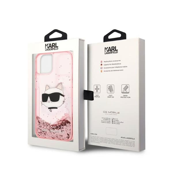 Karl Lagerfeld Liquid Glitter NFT Choupette Head - iPhone 14 Plus Cover (Pink)