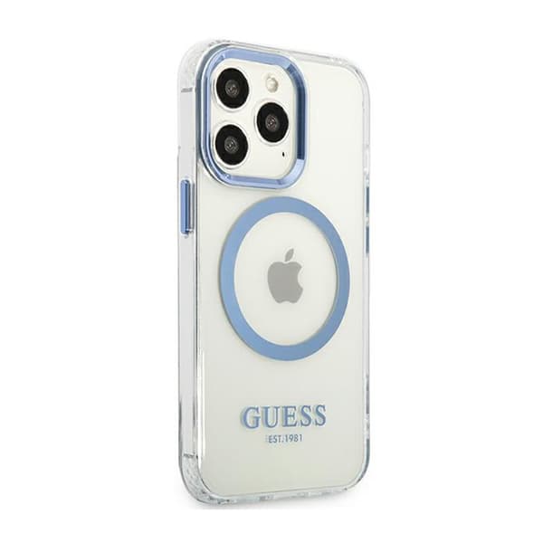Guess Metal Outline Magsafe - iPhone 13 Pro-cover (gennemsigtig / blå)