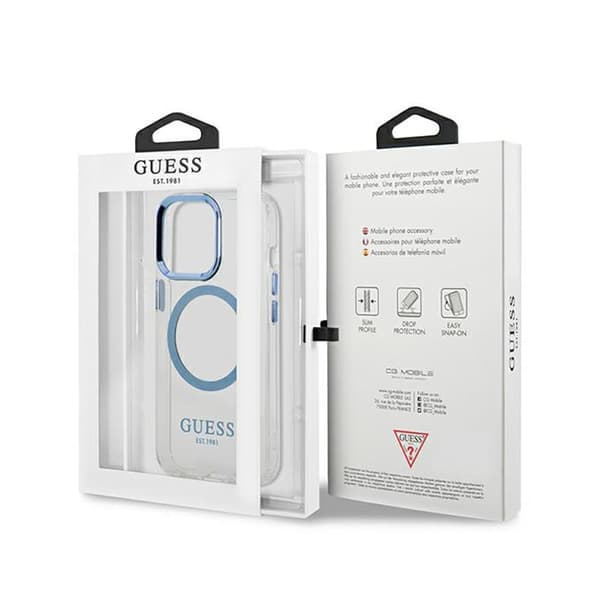 Guess Metal Outline Magsafe - iPhone 13 Pro-cover (gennemsigtig / blå)