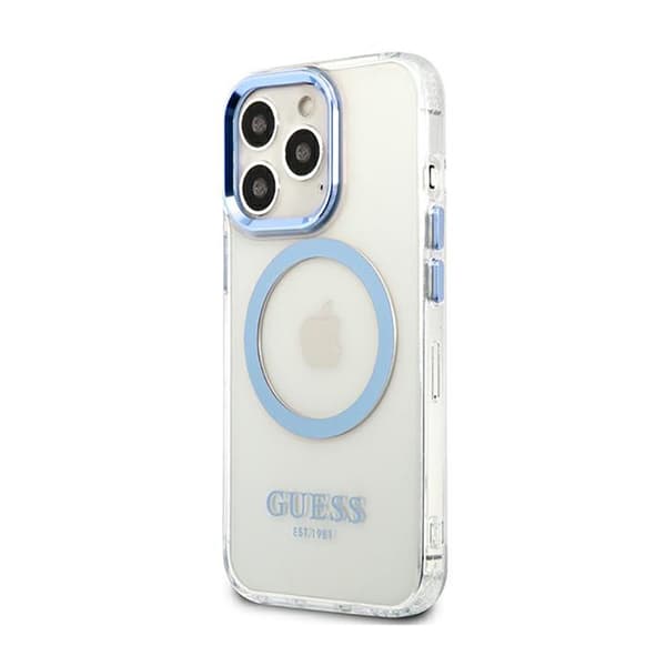 Guess Metal Outline Magsafe - iPhone 13 Pro-cover (gennemsigtig / blå)