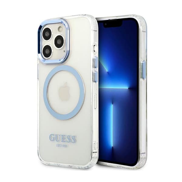 Guess Metal Outline Magsafe - iPhone 13 Pro-cover (gennemsigtig / blå)