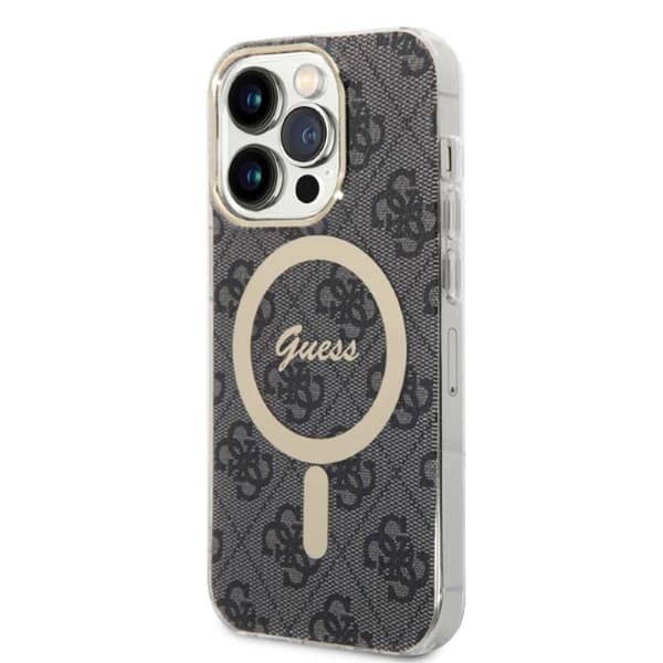 Guess Bundle Pack MagSafe 4G - MagSafe iPhone 14 Pro Max fodral + laddare set (svart/guld)