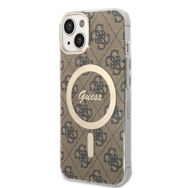 Guess Bundle Pack MagSafe 4G - MagSafe iPhone 14 Plus etui + opladersæt (brun/guld)