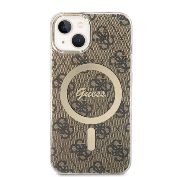 Guess Bundle Pack MagSafe 4G - MagSafe iPhone 14 Plus etui + opladersæt (brun/guld)