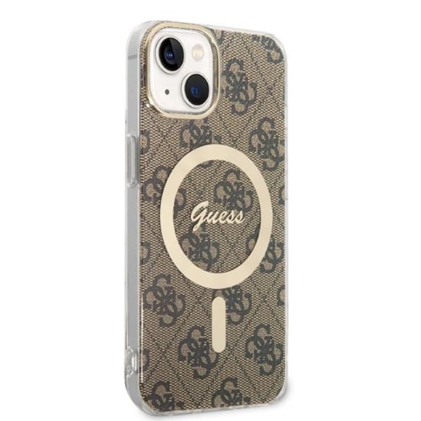 Guess Bundle Pack MagSafe 4G - MagSafe iPhone 14 Plus etui + opladersæt (brun/guld)