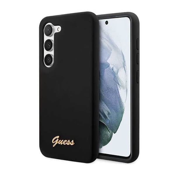 Guess Silicone Script metalllogotyp - Samsung Galaxy S23+ skal (svart)