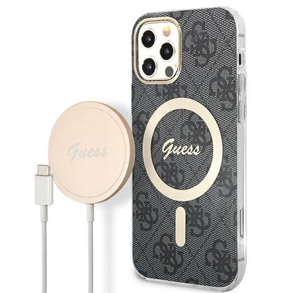 Guess Bundle Pack MagSafe 4G - MagSafe fodral + laddare iPhone 12 / iPhone 12 Pro (svart/guld)