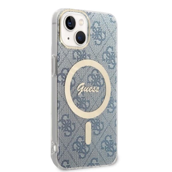 Guess Bundle Pack MagSafe 4G - MagSafe iPhone 14 fodral + laddare set (blå/guld)