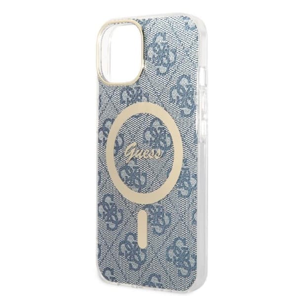 Guess Bundle Pack MagSafe 4G - MagSafe iPhone 14 fodral + laddare set (blå/guld)