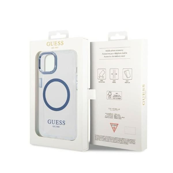 Guess Metal Outline Magsafe - iPhone 14 Plus etui (gennemsigtig / blå)