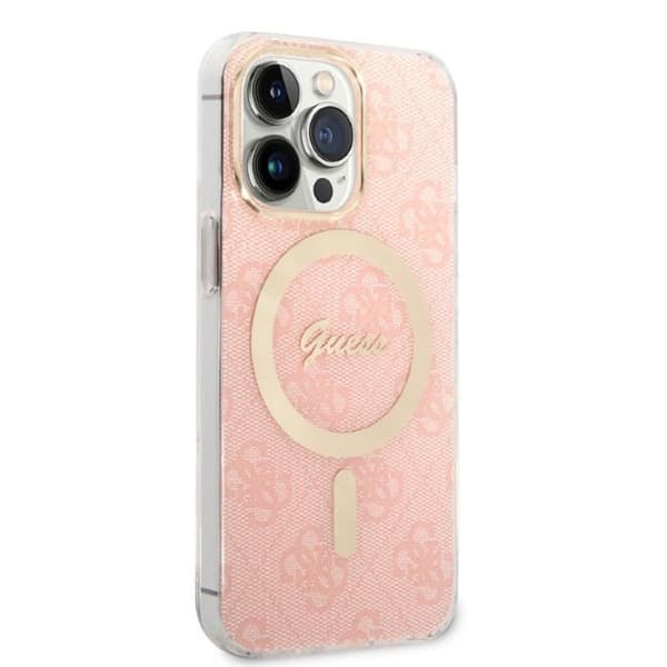 Guess Bundle Pack MagSafe 4G - MagSafe iPhone 13 Pro Max etui + opladersæt (pink/guld)