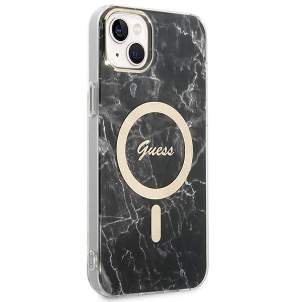 Guess Bundle Pack MagSafe IML Marble - MagSafe iPhone 14 Plus etui + opladersæt (sort/guld)