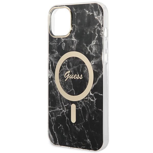 Guess Bundle Pack MagSafe IML Marble - MagSafe iPhone 14 Plus etui + opladersæt (sort/guld)