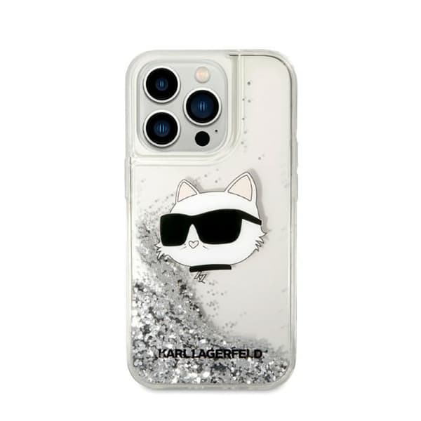Karl Lagerfeld Liquid Glitter NFT Choupette Head - iPhone 14 Pro etui (sølv)