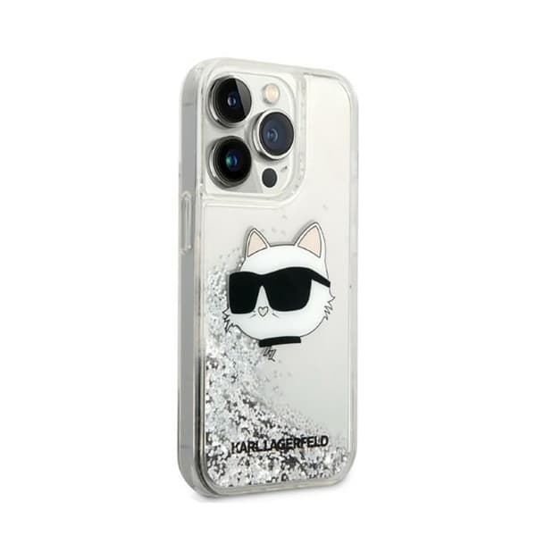 Karl Lagerfeld Liquid Glitter NFT Choupette Head - iPhone 14 Pro etui (sølv)
