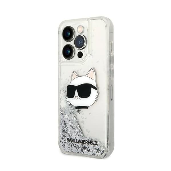 Karl Lagerfeld Liquid Glitter NFT Choupette Head - iPhone 14 Pro etui (sølv)