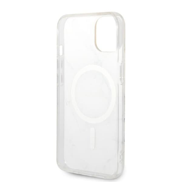 Guess Bundle Pack MagSafe IML Marble - MagSafe iPhone 14 Plus etui + opladersæt (hvid/guld)