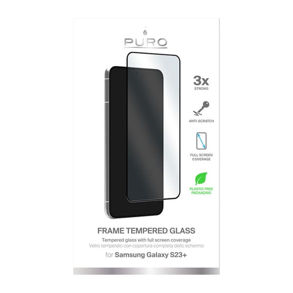 PURO Frame Tempered Glass - Skärmskydd i härdat glas för Samsung Galaxy S23+ (svart ram)