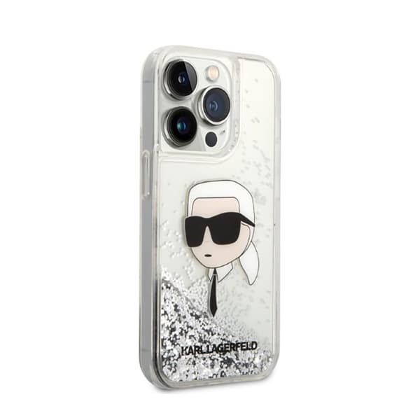Karl Lagerfeld Liquid Glitter NFT Karls hoved - iPhone 14 Pro etui (sølv)