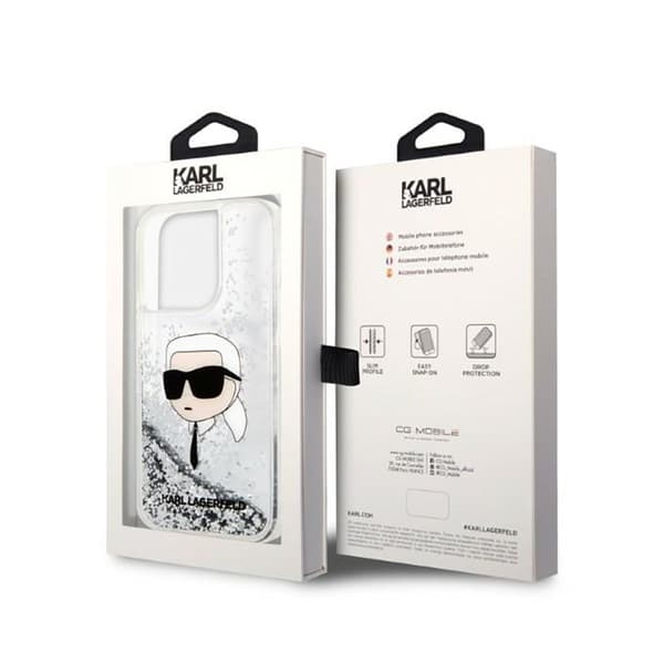 Karl Lagerfeld Liquid Glitter NFT Karls hoved - iPhone 14 Pro etui (sølv)