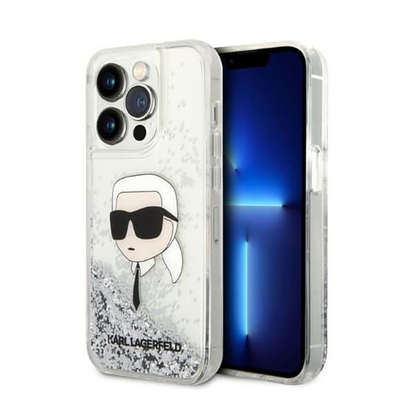 Karl Lagerfeld Liquid Glitter NFT Karls hoved - iPhone 14 Pro etui (sølv)