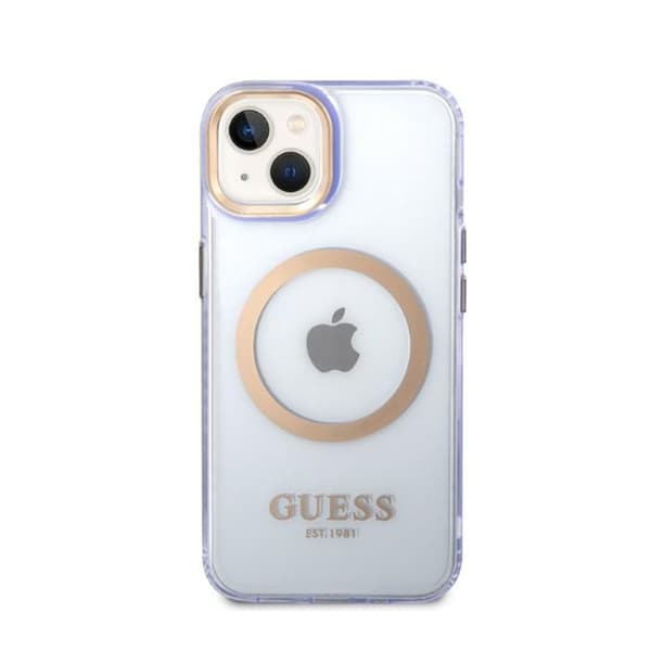Guess Gold Outline Translucent MagSafe - iPhone 14-fodral (lila)