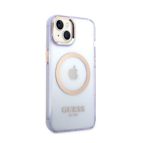 Guess Gold Outline Translucent MagSafe - iPhone 14-fodral (lila)