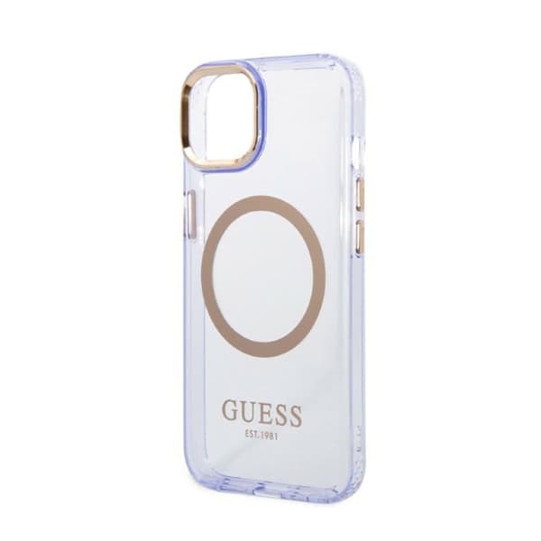 Guess Gold Outline Translucent MagSafe - iPhone 14-fodral (lila)