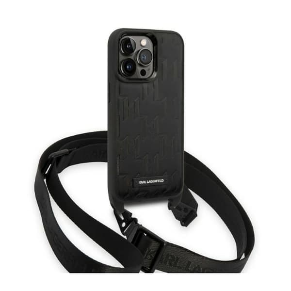 Karl Lagerfeld Monogram Plaque Logo Strap - iPhone 14 Pro Cover (Sort)