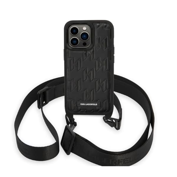 Karl Lagerfeld Monogram Plaque Logo Strap - iPhone 14 Pro Cover (Sort)