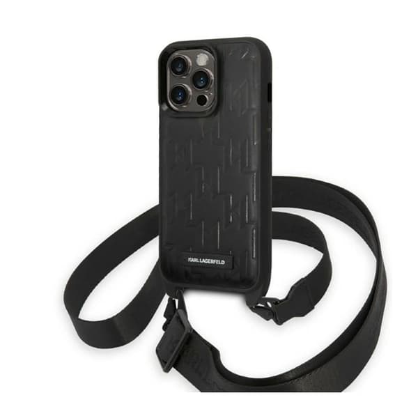 Karl Lagerfeld Monogram Plaque Logo Strap - iPhone 14 Pro Cover (Sort)