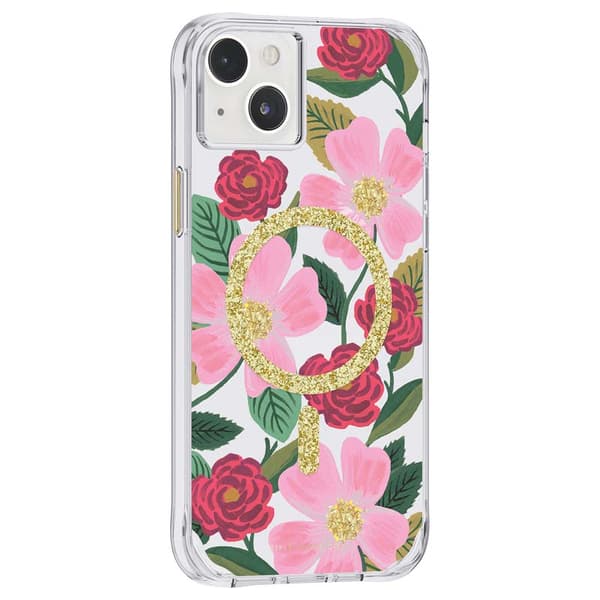 Kirkas kivääripaperi MagSafe – kullalla koristeltu iPhone 14 Plus -kotelo (Rose Garden)