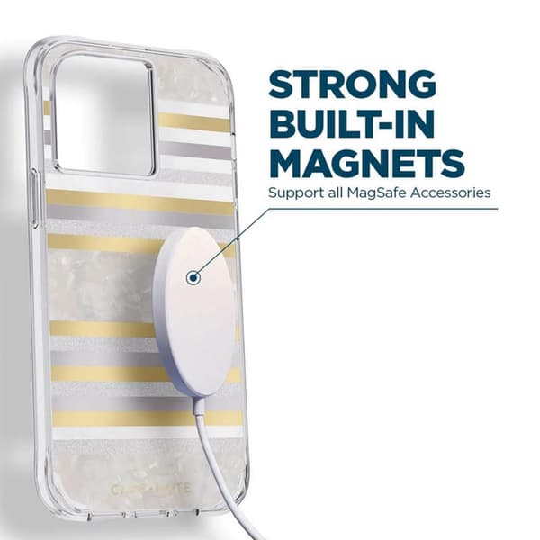Case-Mate Pearl Stripes MagSafe - iPhone 14 Pro cover dekoreret med perlemor (Pearl Stripes)