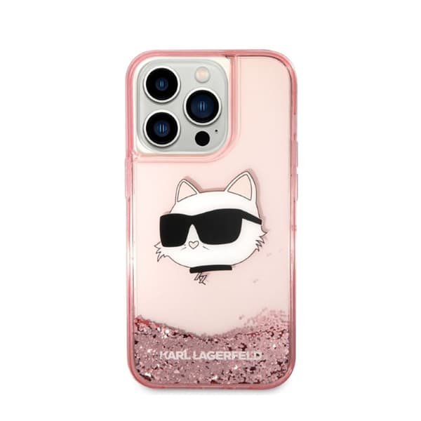 Karl Lagerfeld Liquid Glitter NFT Choupette Head - iPhone 14 Pro Max -kotelo (vaaleanpunainen)