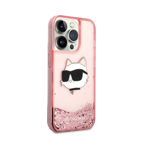 Karl Lagerfeld Liquid Glitter NFT Choupette Head - iPhone 14 Pro Max -kotelo (vaaleanpunainen)