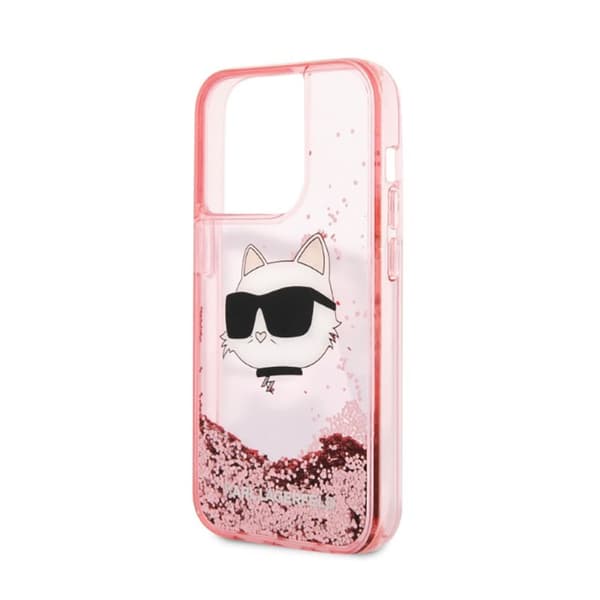 Karl Lagerfeld Liquid Glitter NFT Choupette Head - iPhone 14 Pro Max -kotelo (vaaleanpunainen)