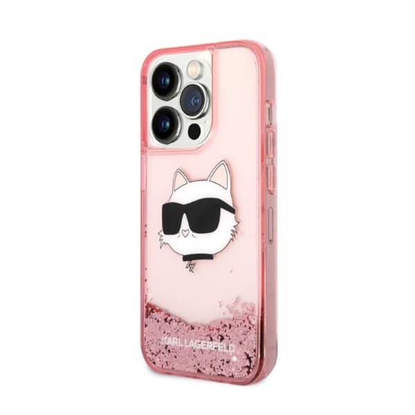 Karl Lagerfeld Liquid Glitter NFT Choupette Head - iPhone 14 Pro Max -kotelo (vaaleanpunainen)