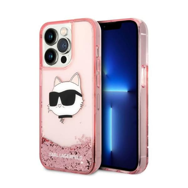 Karl Lagerfeld Liquid Glitter NFT Choupette Head - iPhone 14 Pro Max -kotelo (vaaleanpunainen)