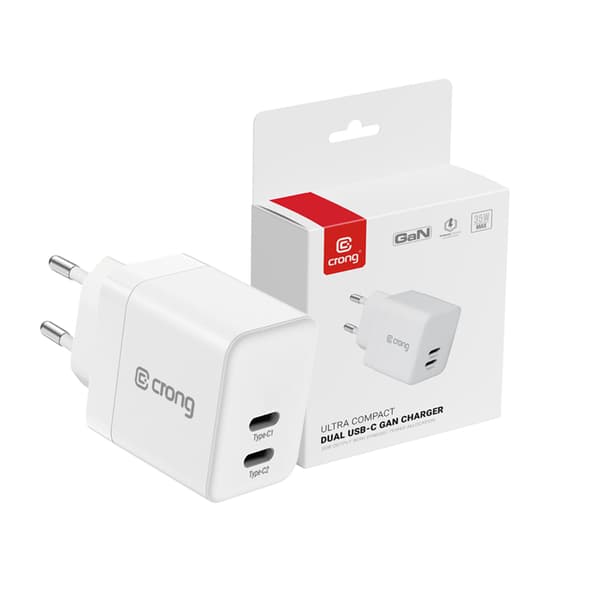 Crong Ultra Compact GaN - 2x USB-C 35W PD 3.0 netoplader med PPS (hvid)