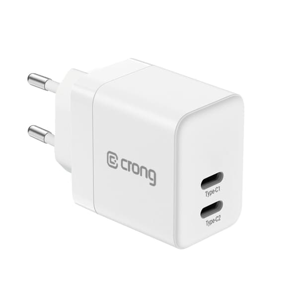 Crong Ultra Compact GaN - 2x USB-C 35W PD 3.0 netoplader med PPS (hvid)
